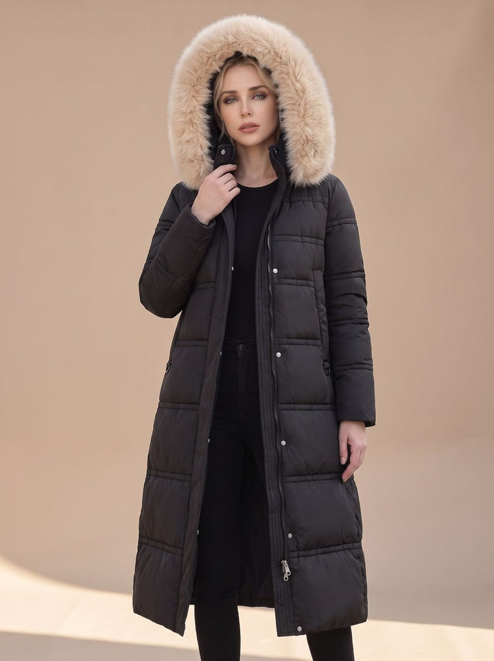 Dames Lange Gewatteerde Parka met Bontkraag Capuchon