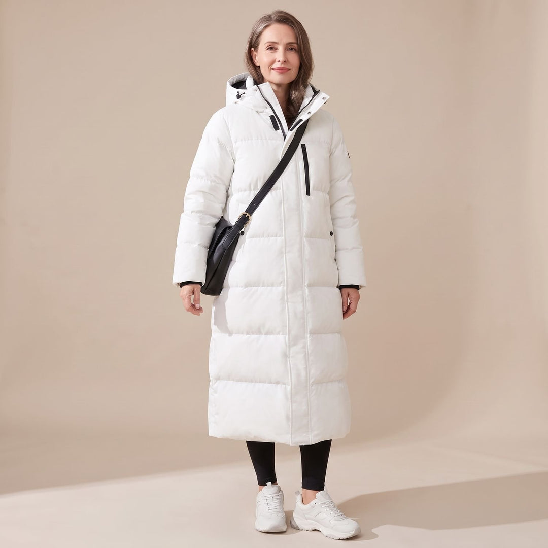 Dames Lange Gewatteerde Winterjas met Capuchon Wind- en Waterafstotend - Wit