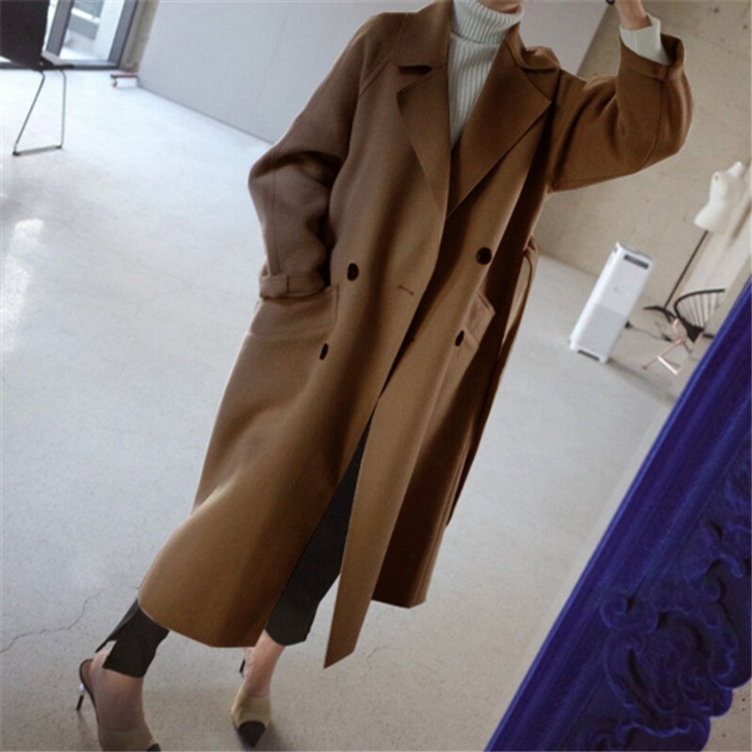 Dames Lange Kasjmier Women Coat Dubbele Knopen Trenchcoat