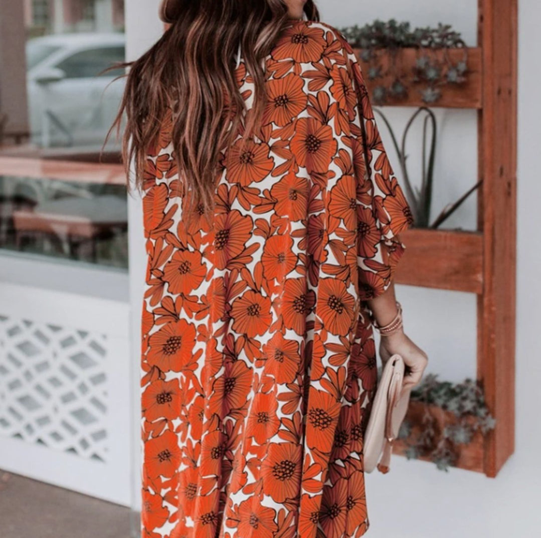 Dames Lange Kimono Cardigan Losvallend Bloemenprint