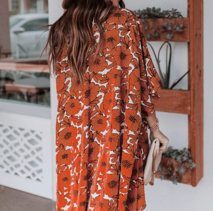 Dames Lange Kimono Cardigan Losvallend Bloemenprint