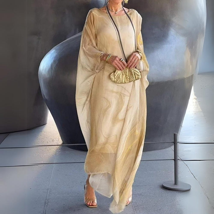 Dames Lange Mouwen Maxi Jurk Luchtige Wijdvallende Chiffon - Geel