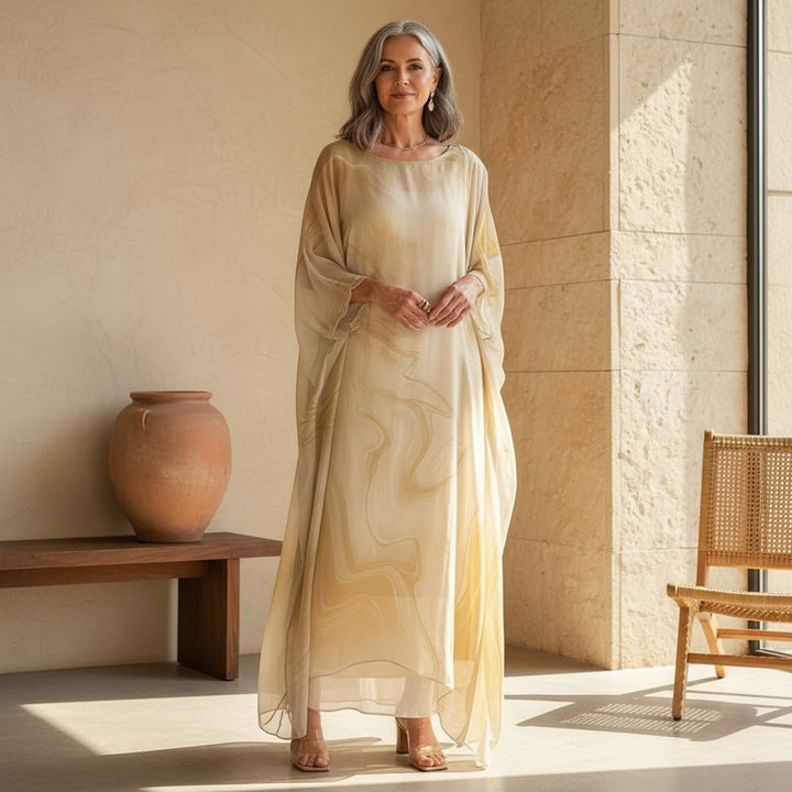 Dames Lange Mouwen Maxi Jurk Luchtige Wijdvallende Chiffon
