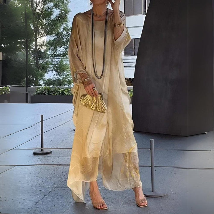 Dames Lange Mouwen Maxi Jurk Luchtige Wijdvallende Chiffon