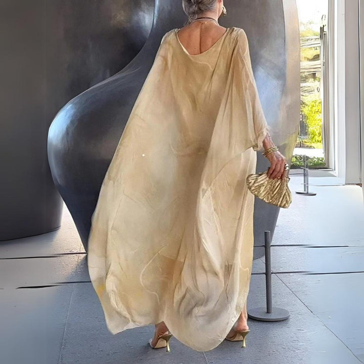 Dames Lange Mouwen Maxi Jurk Luchtige Wijdvallende Chiffon