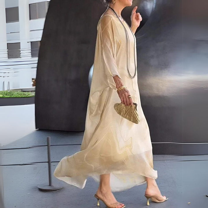 Dames Lange Mouwen Maxi Jurk Luchtige Wijdvallende Chiffon