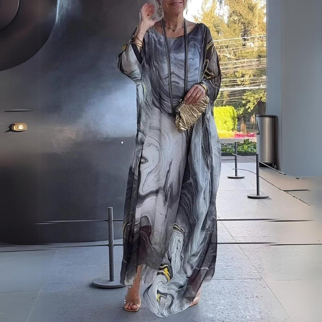 Dames Lange Mouwen Maxi Jurk Luchtige Wijdvallende Chiffon - Grijs