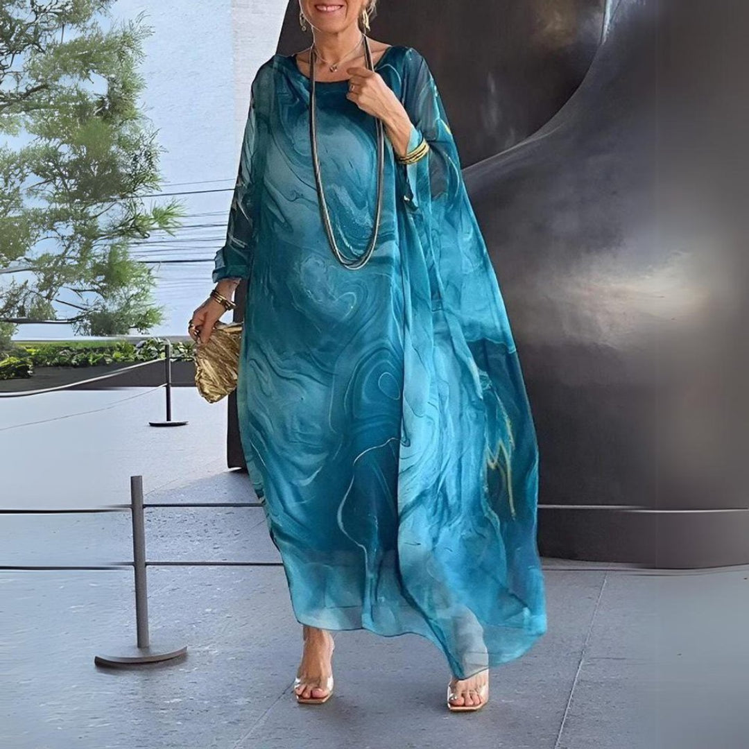 Dames Lange Mouwen Maxi Jurk Luchtige Wijdvallende Chiffon