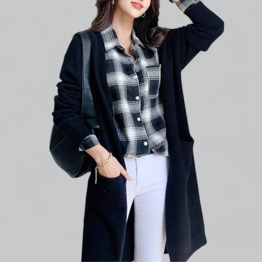 Dames Lange Oversized Gebreide Cardigan Cashmere Look
