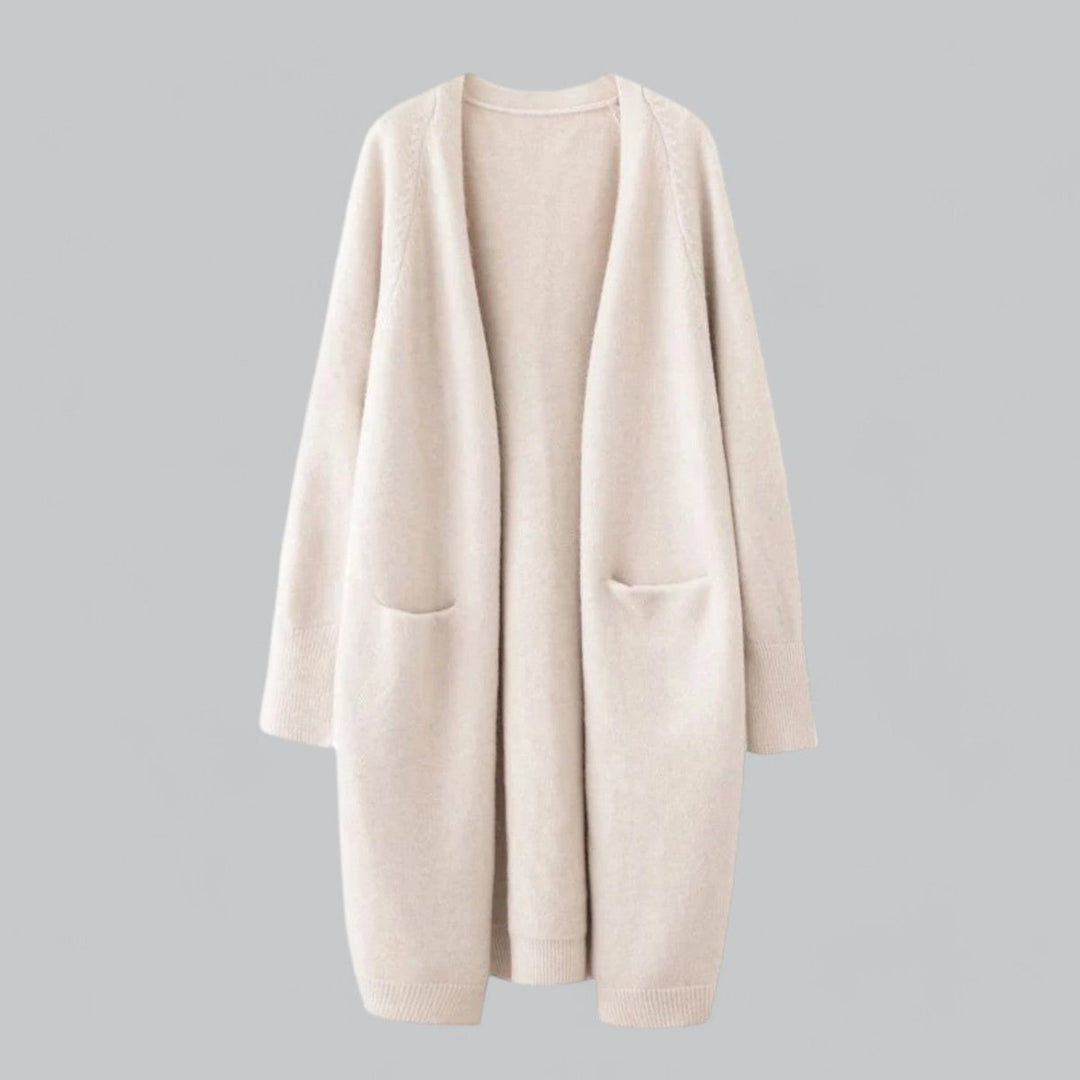 Dames Lange Oversized Gebreide Cardigan Cashmere Look - Beige