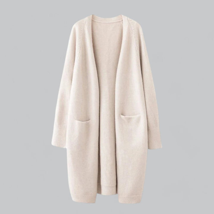 Dames Lange Oversized Gebreide Cardigan Cashmere Look - Beige