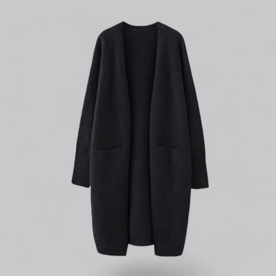 Dames Lange Oversized Gebreide Cardigan Cashmere Look - Zwart