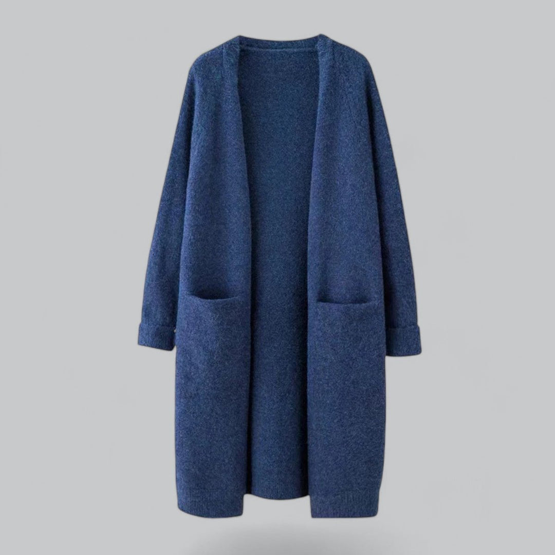 Dames Lange Oversized Gebreide Cardigan Cashmere Look - Blauw
