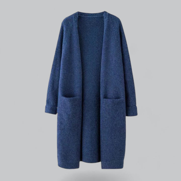 Dames Lange Oversized Gebreide Cardigan Cashmere Look - Blauw