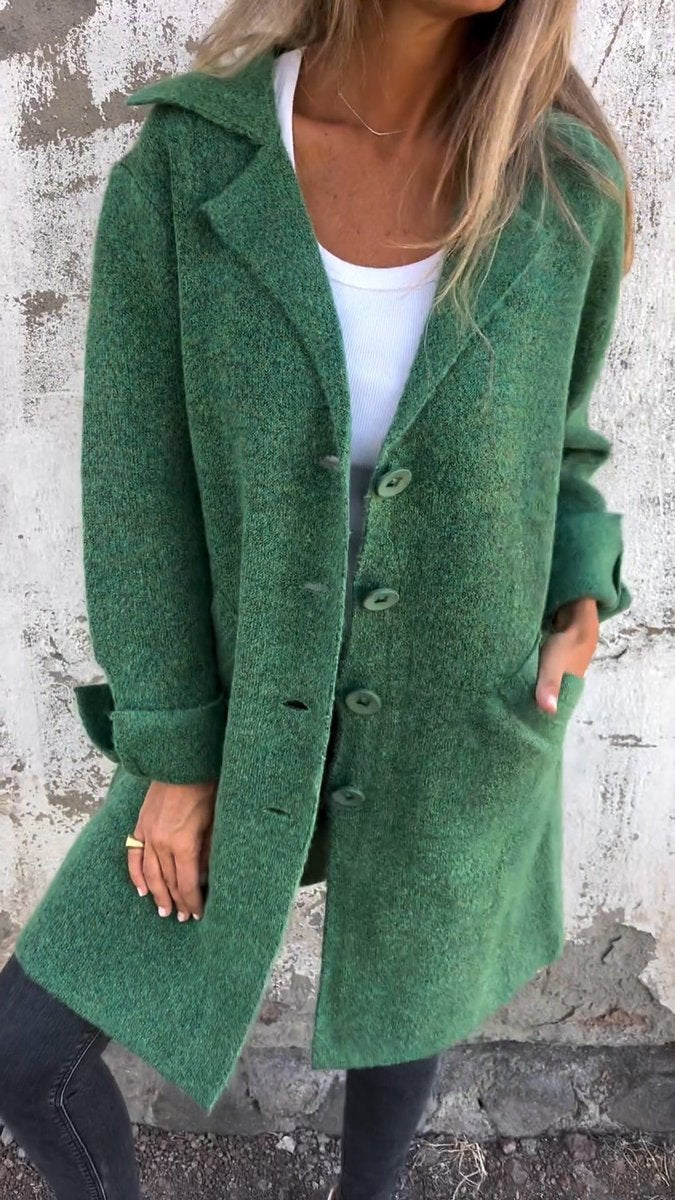 Dames Lange Oversized Women Coat Knoop Revers Blazer - Groen