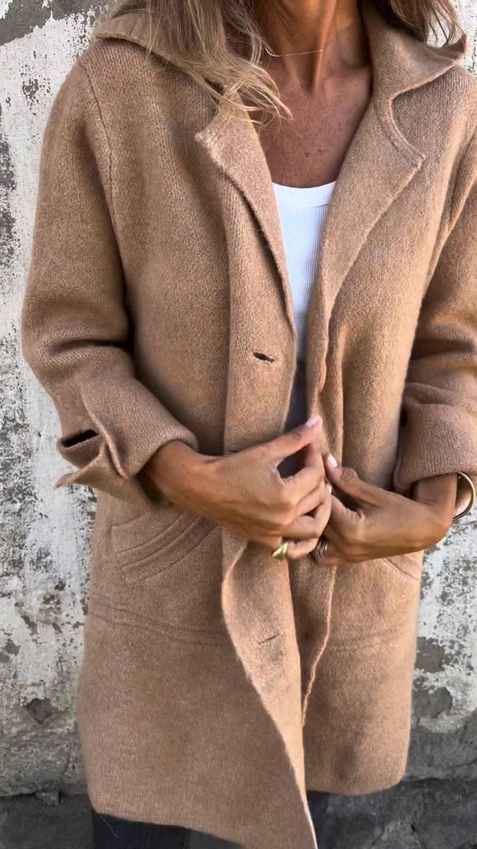 Dames Lange Oversized Women Coat Knoop Revers Blazer - Khaki