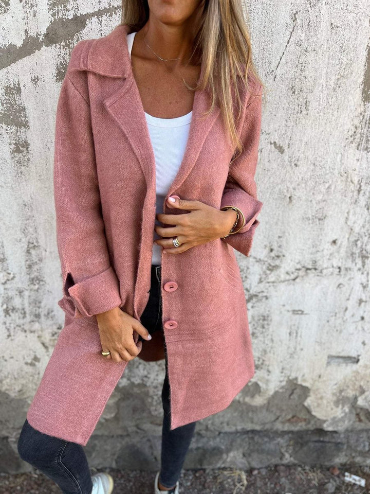 Dames Lange Oversized Women Coat Knoop Revers Blazer - Roze