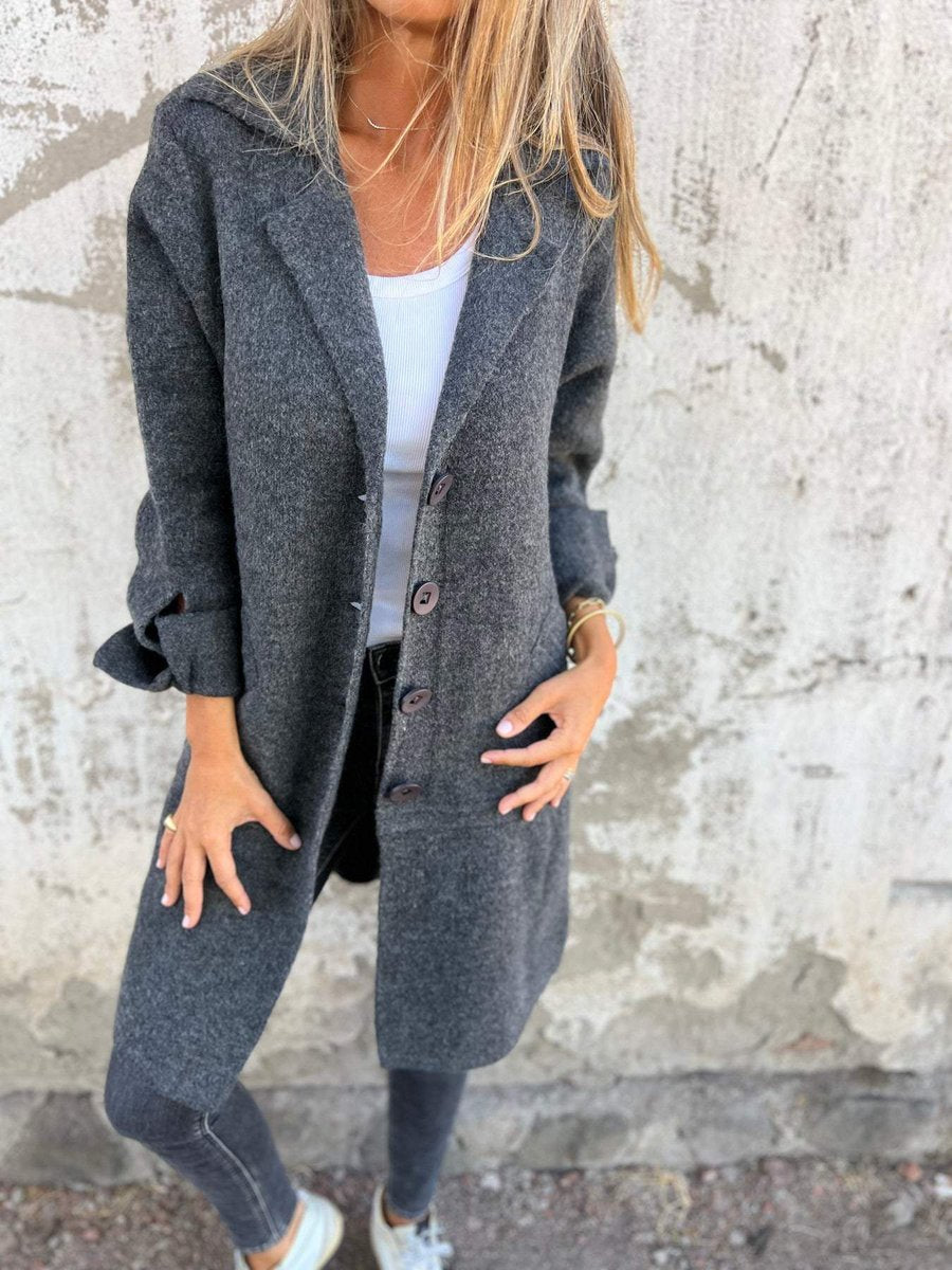 Dames Lange Oversized Women Coat Knoop Revers Blazer - Grijs