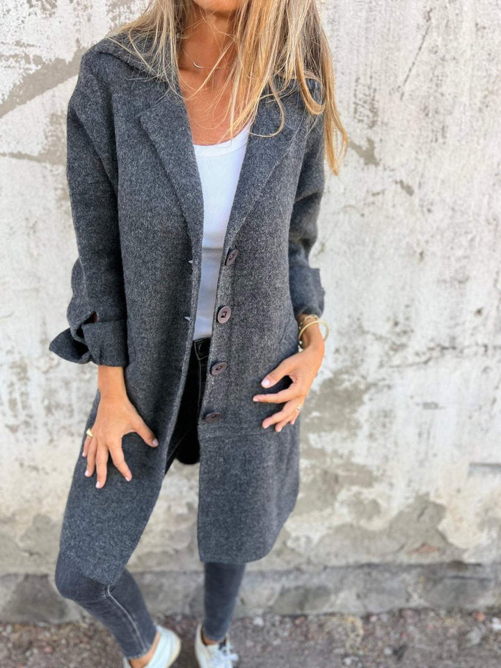 Dames Lange Oversized Women Coat Knoop Revers Blazer - Grijs