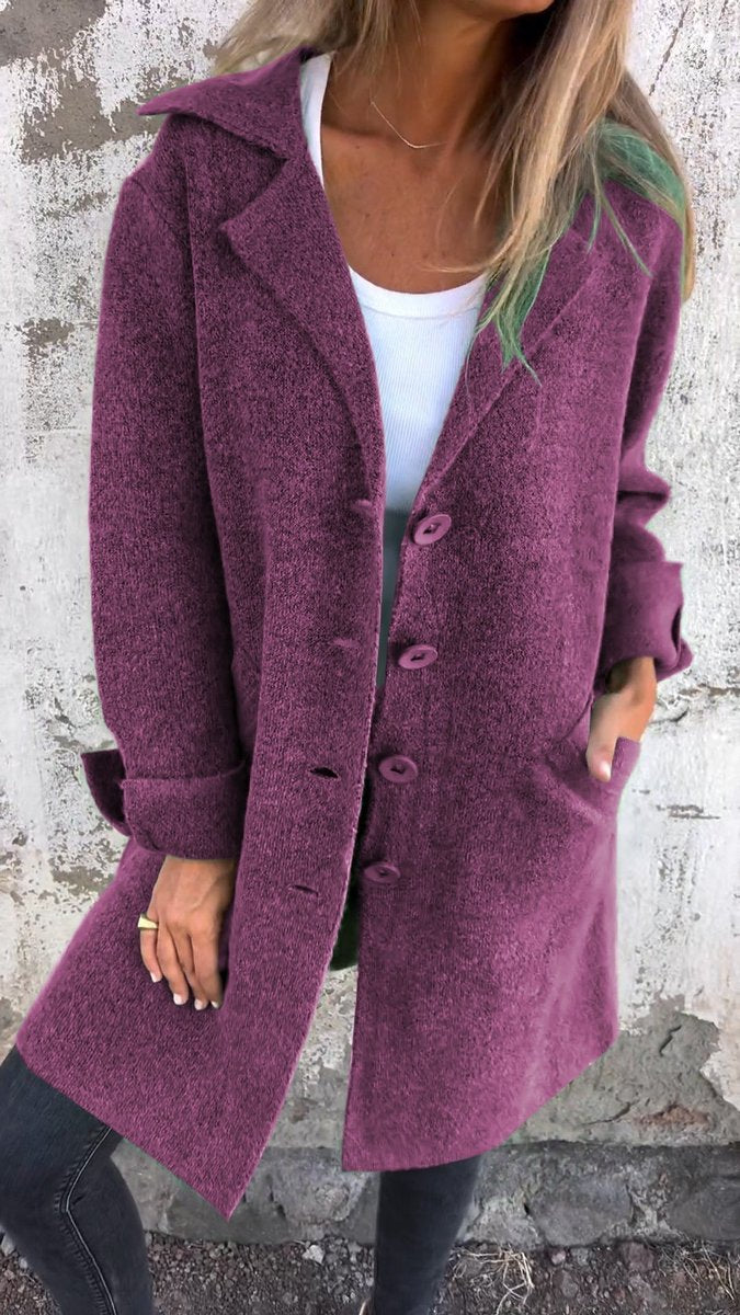 Dames Lange Oversized Women Coat Knoop Revers Blazer - Paars