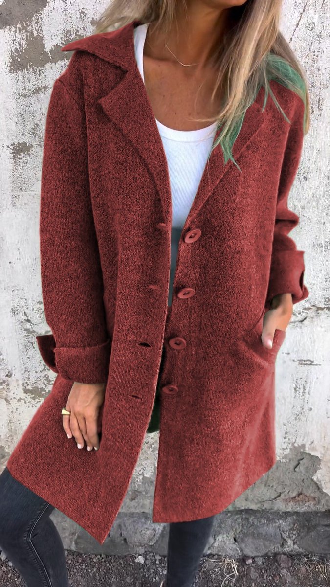 Dames Lange Oversized Women Coat Knoop Revers Blazer - Rood