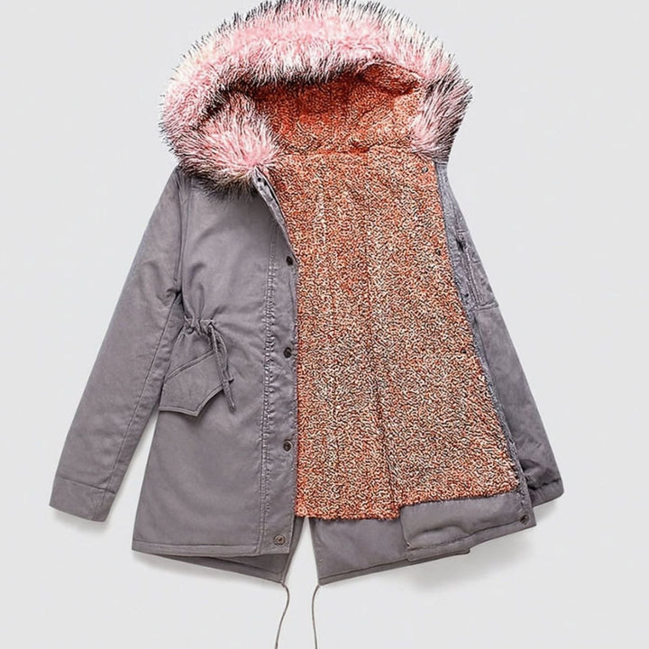Dames Lange Parka Oversized Jacket Fleece Voering Bontkraag Capuchon - Grijs