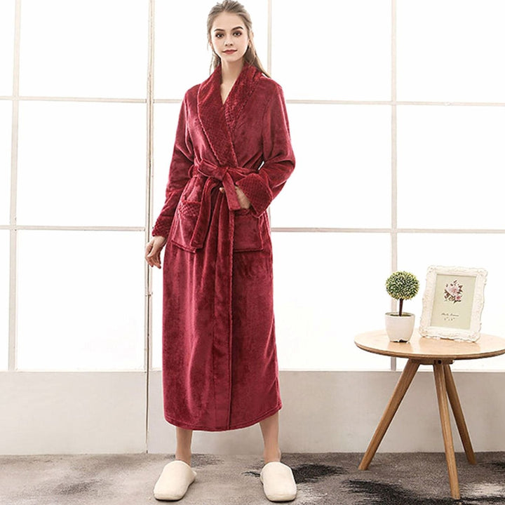 Dames Lange Pluche Badjas Ceintuur Zakken Fleece