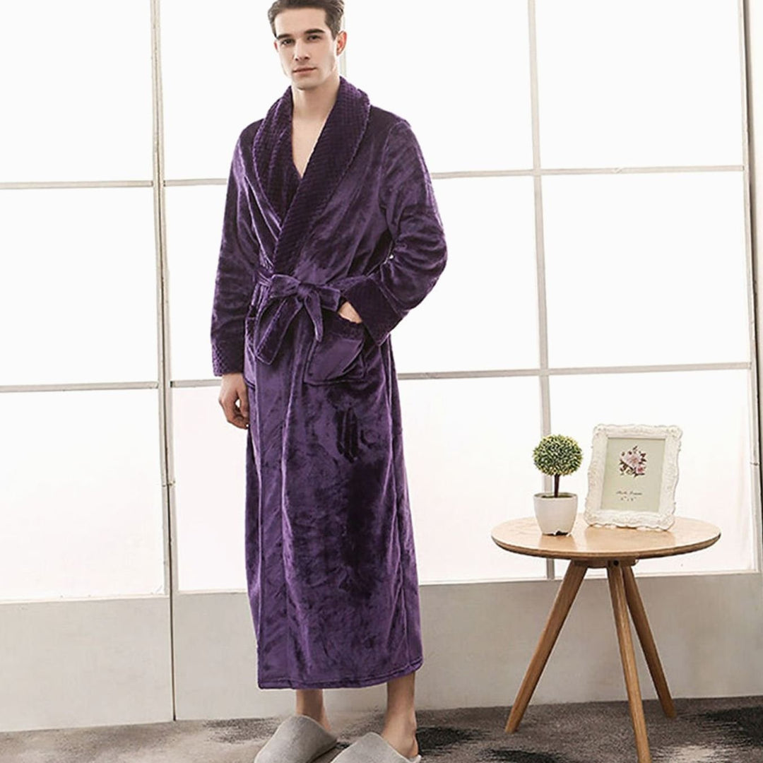 Dames Lange Pluche Badjas Ceintuur Zakken Fleece - Paars