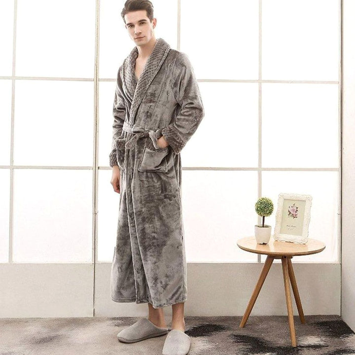 Dames Lange Pluche Badjas Ceintuur Zakken Fleece - Grijs