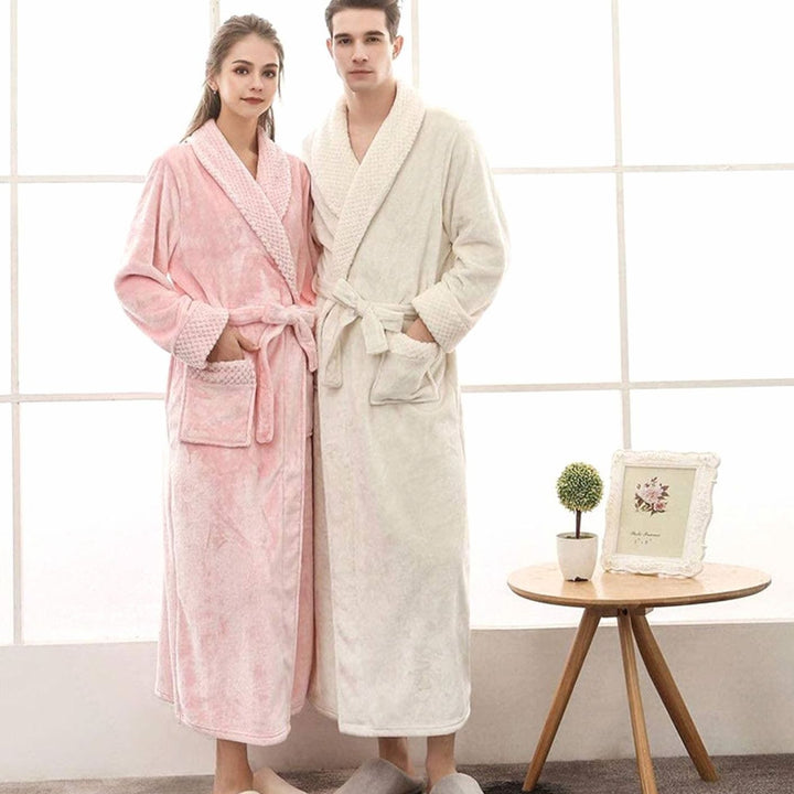 Dames Lange Pluche Badjas Ceintuur Zakken Fleece