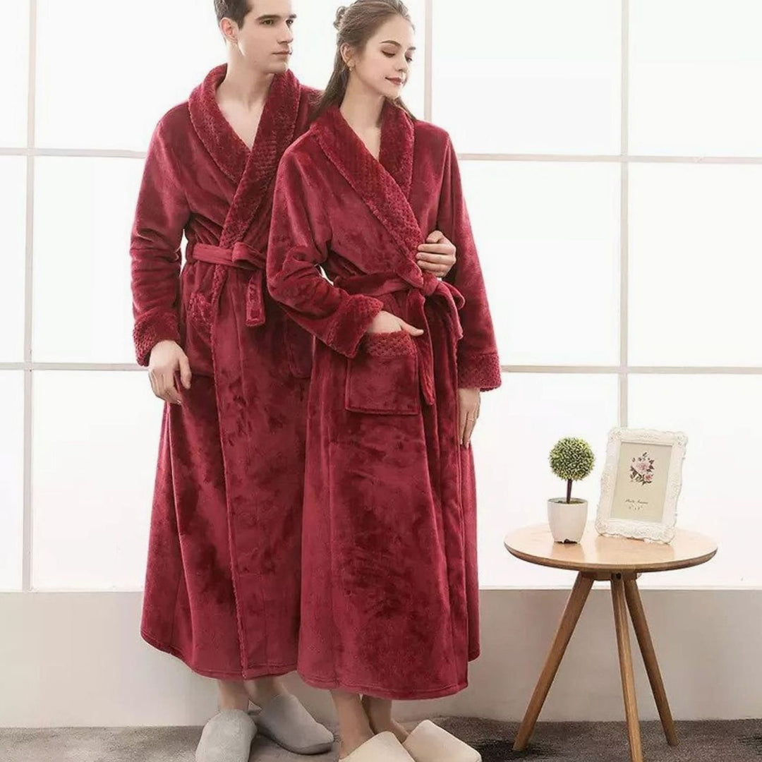 Dames Lange Pluche Badjas Ceintuur Zakken Fleece