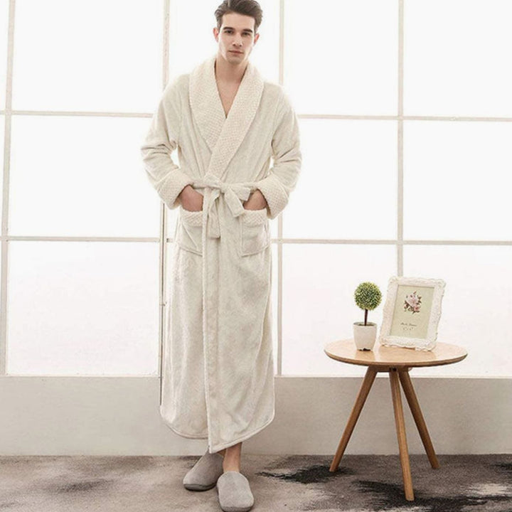 Dames Lange Pluche Badjas Ceintuur Zakken Fleece - Wit