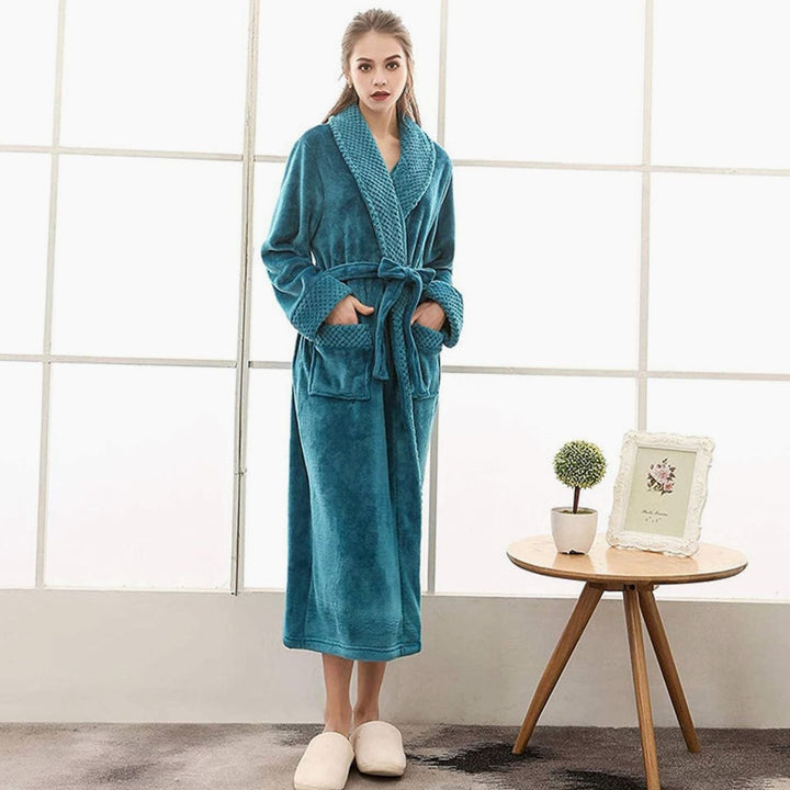 Dames Lange Pluche Badjas Ceintuur Zakken Fleece