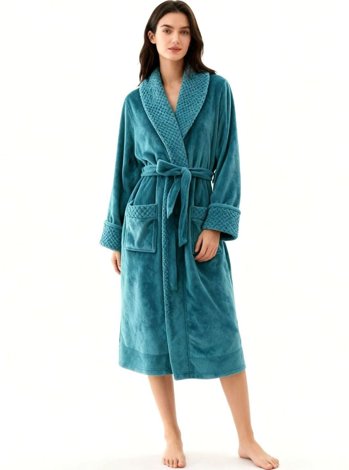 Dames Lange Pluche Badjas Ceintuur Zakken Fleece - Groen