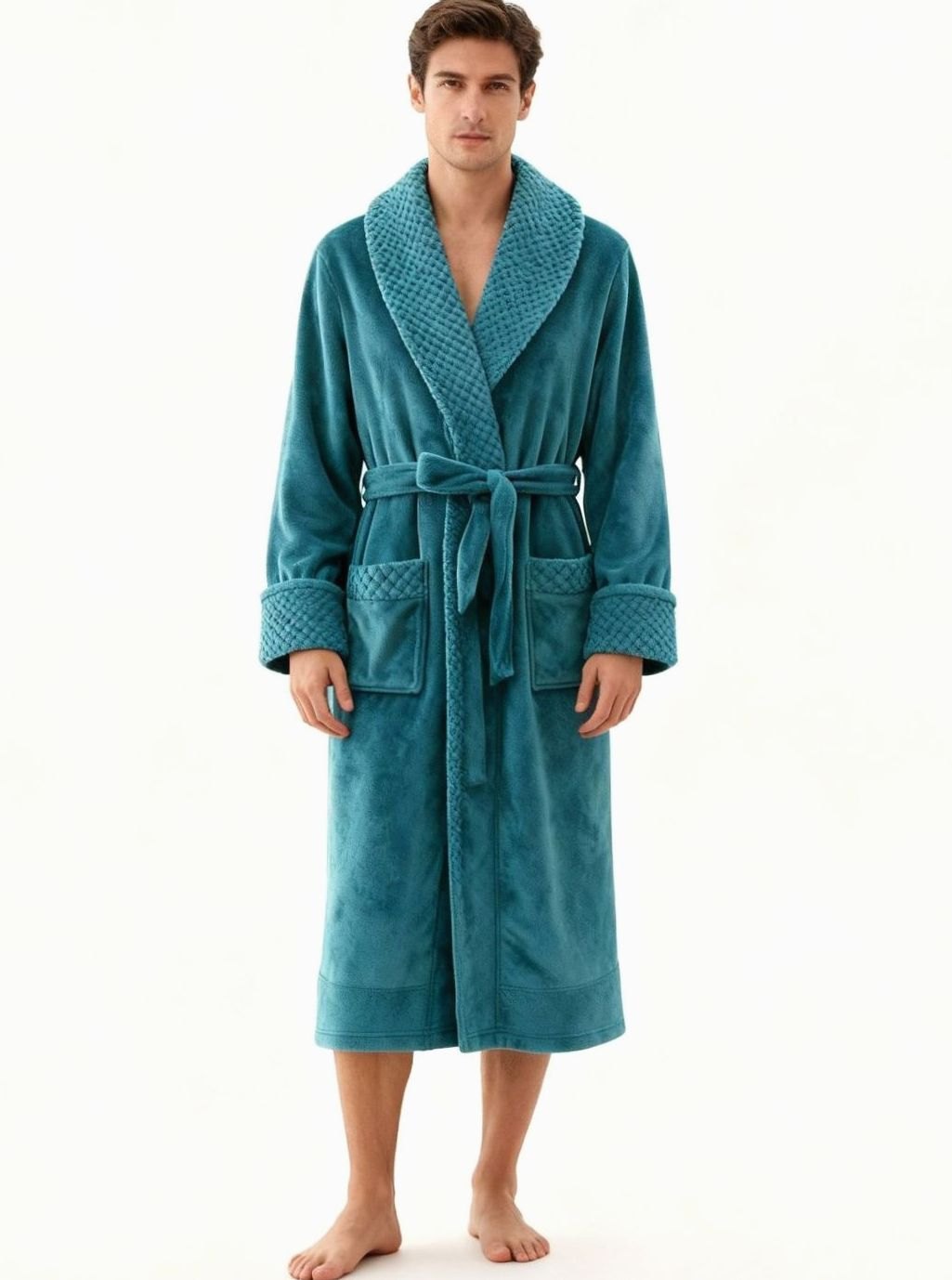 Dames Lange Pluche Badjas Ceintuur Zakken Fleece - Groen