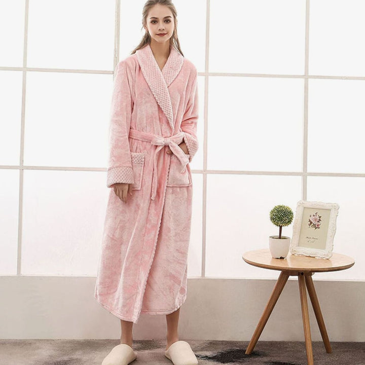 Dames Lange Pluche Badjas Ceintuur Zakken Fleece
