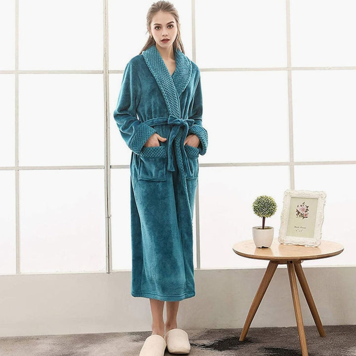 Dames Lange Pluche Badjas Ceintuur Zakken Fleece