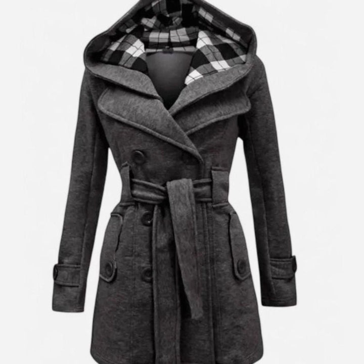 Dames Lange Trenchcoat met Capuchon Dubbele Knoopsluiting en Ceintuur