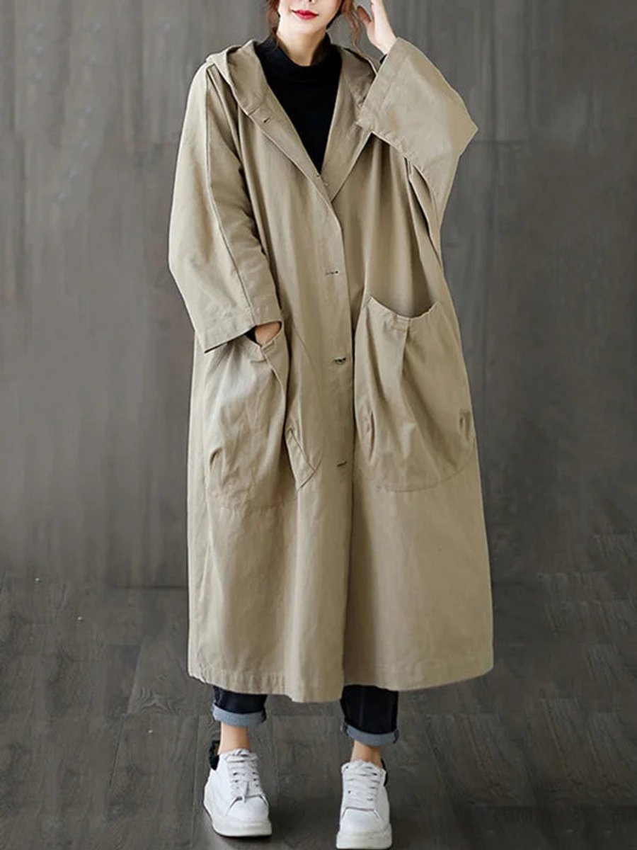 Dames Lange Waterafstotende Capuchonmantel Oversized
