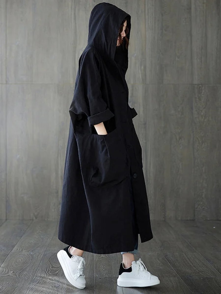 Dames Lange Waterafstotende Capuchonmantel Oversized