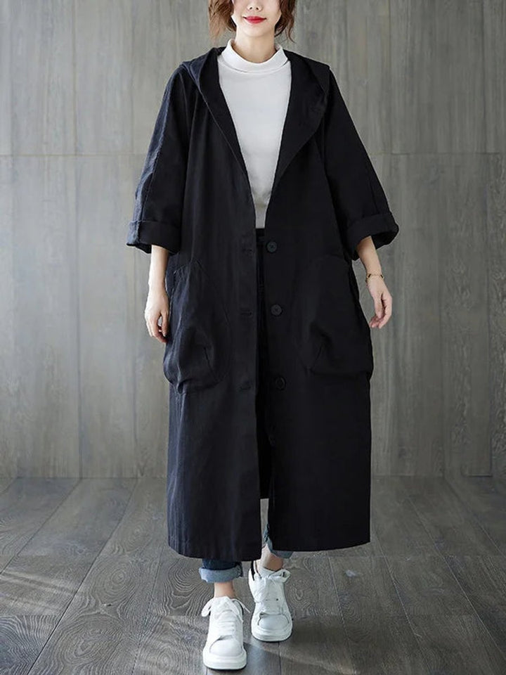 Dames Lange Waterafstotende Capuchonmantel Oversized
