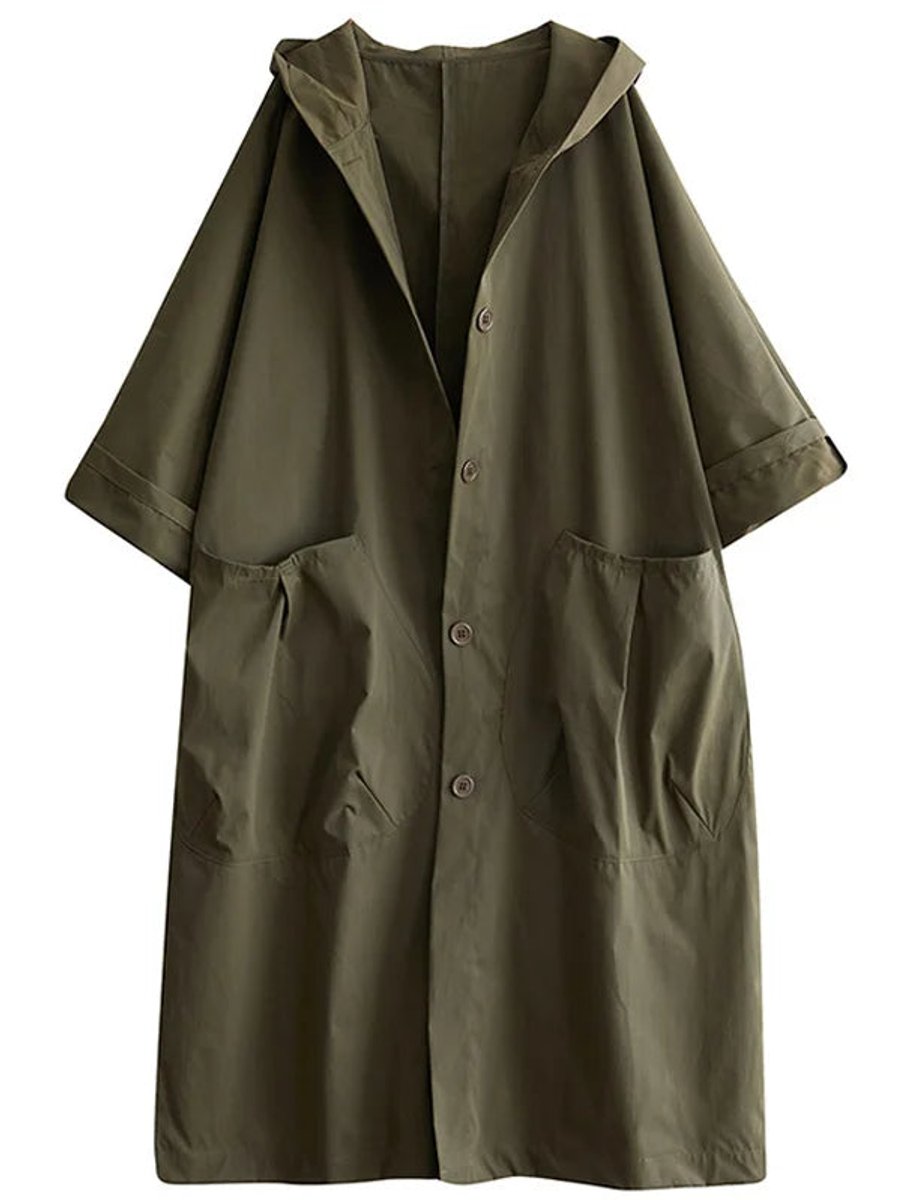 Dames Lange Waterafstotende Capuchonmantel Oversized - Groen