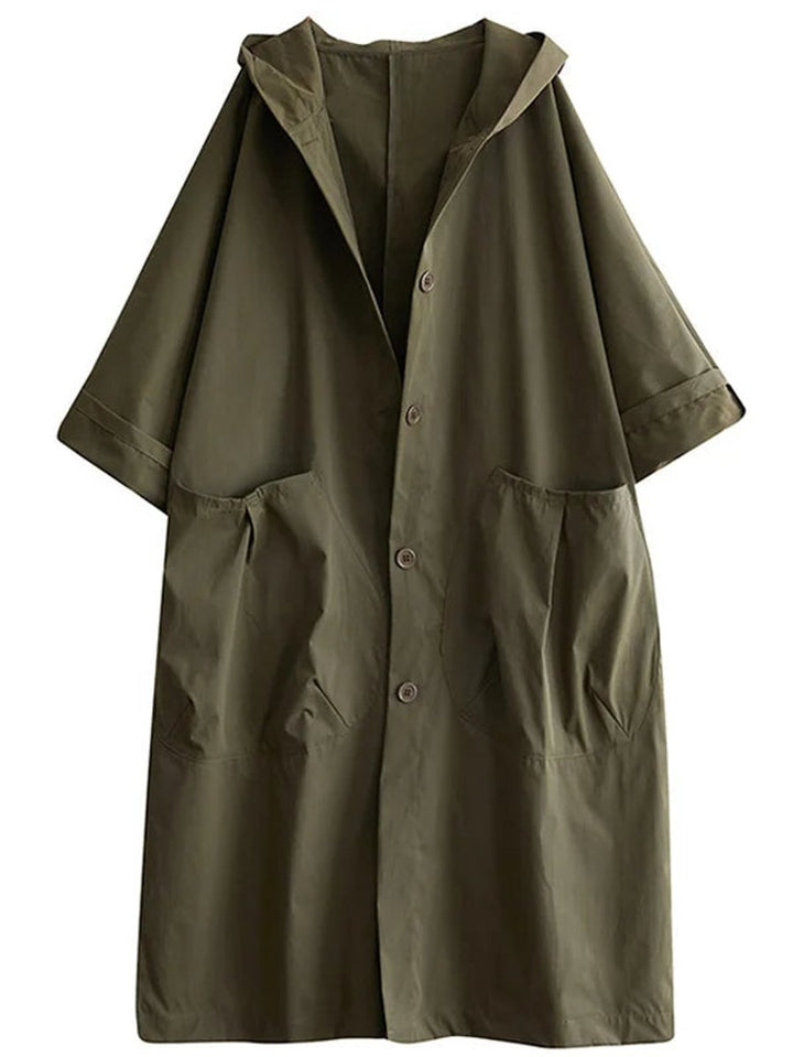 Dames Lange Waterafstotende Capuchonmantel Oversized - Groen