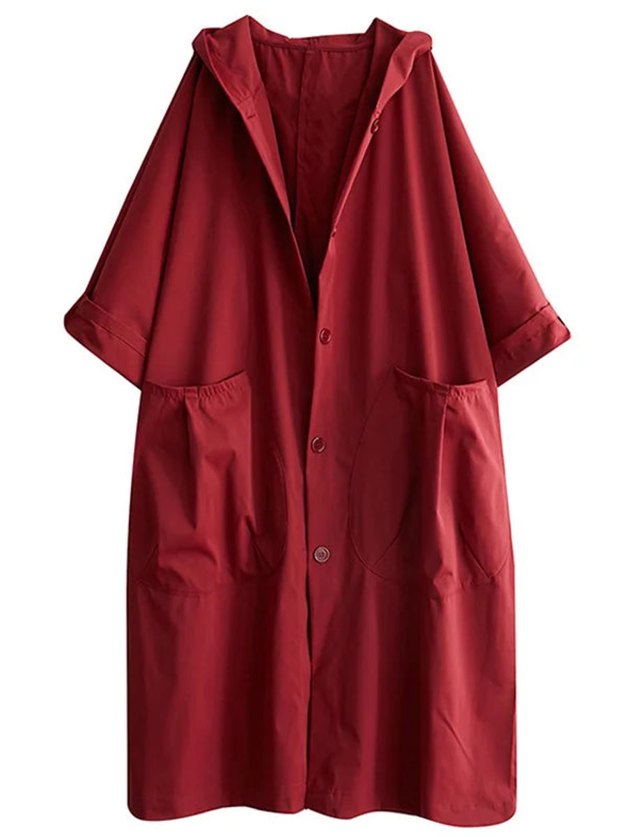 Dames Lange Waterafstotende Capuchonmantel Oversized - Rood