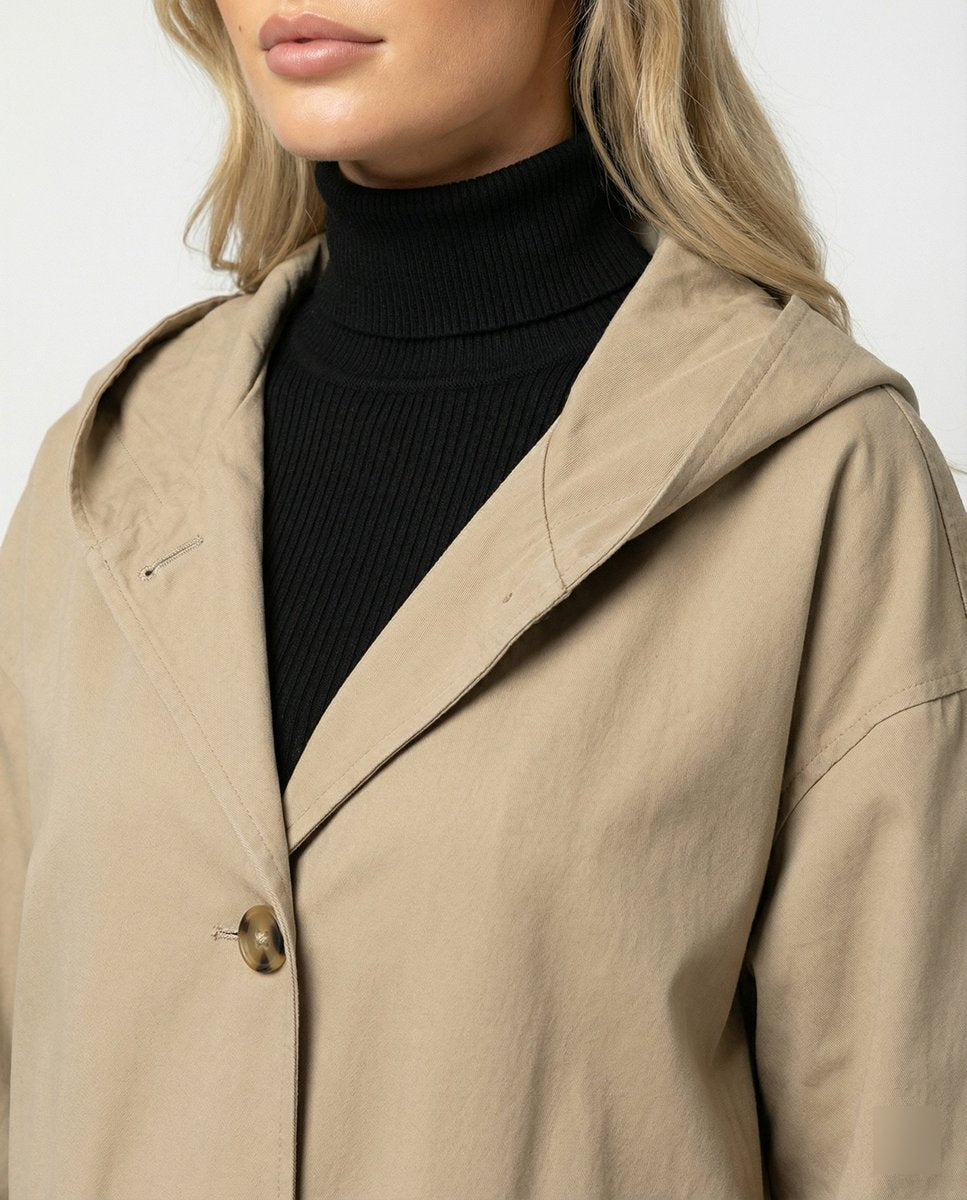 Dames Lange Waterafstotende Hooded Trench Coat