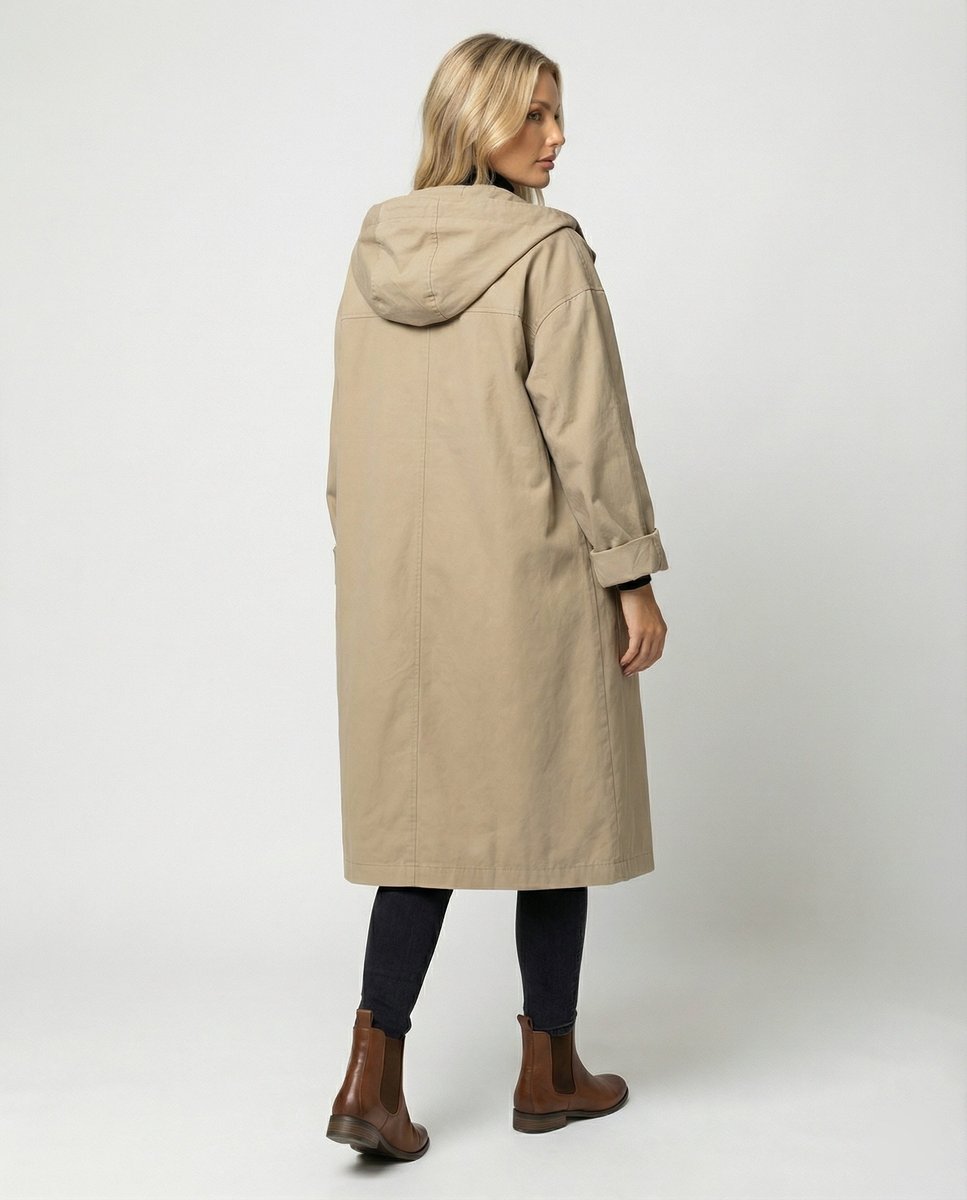 Dames Lange Waterafstotende Hooded Trench Coat