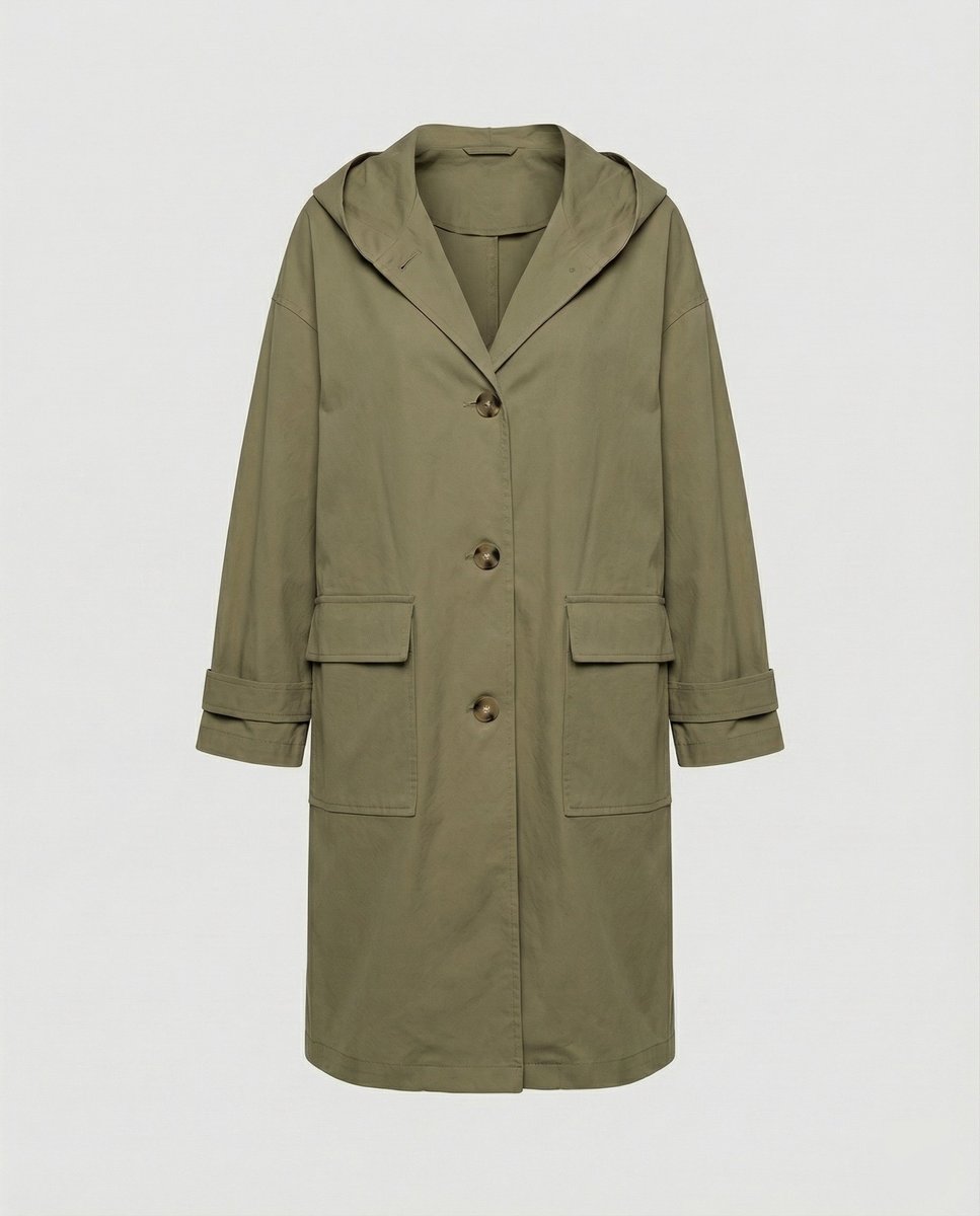 Dames Lange Waterafstotende Hooded Trench Coat - Groen