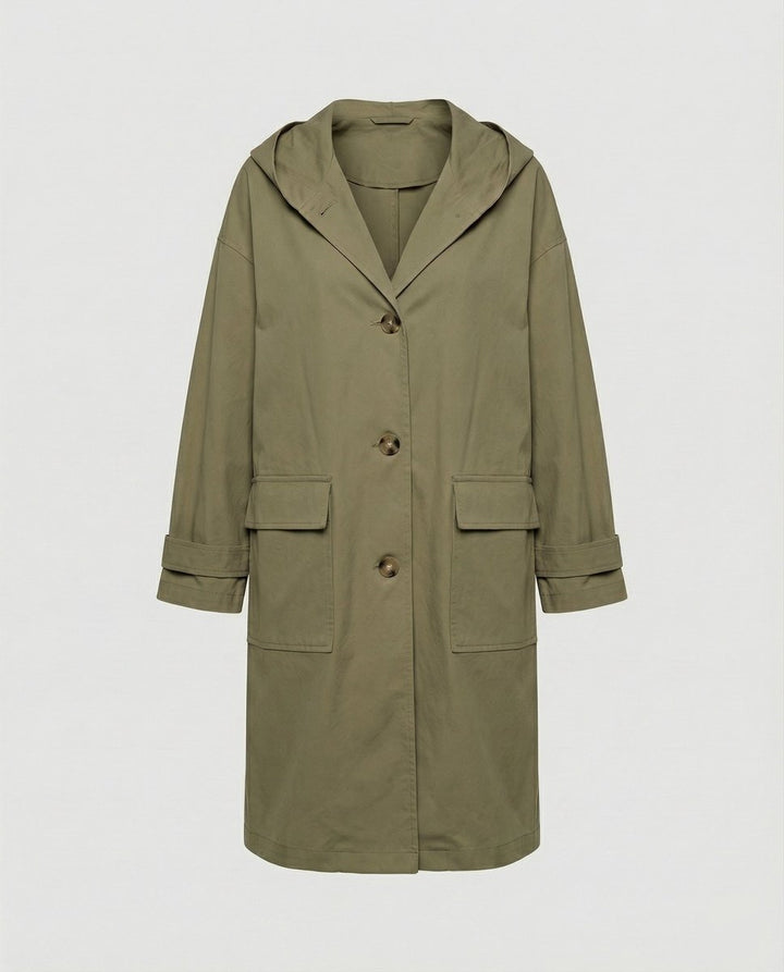Dames Lange Waterafstotende Hooded Trench Coat - Groen