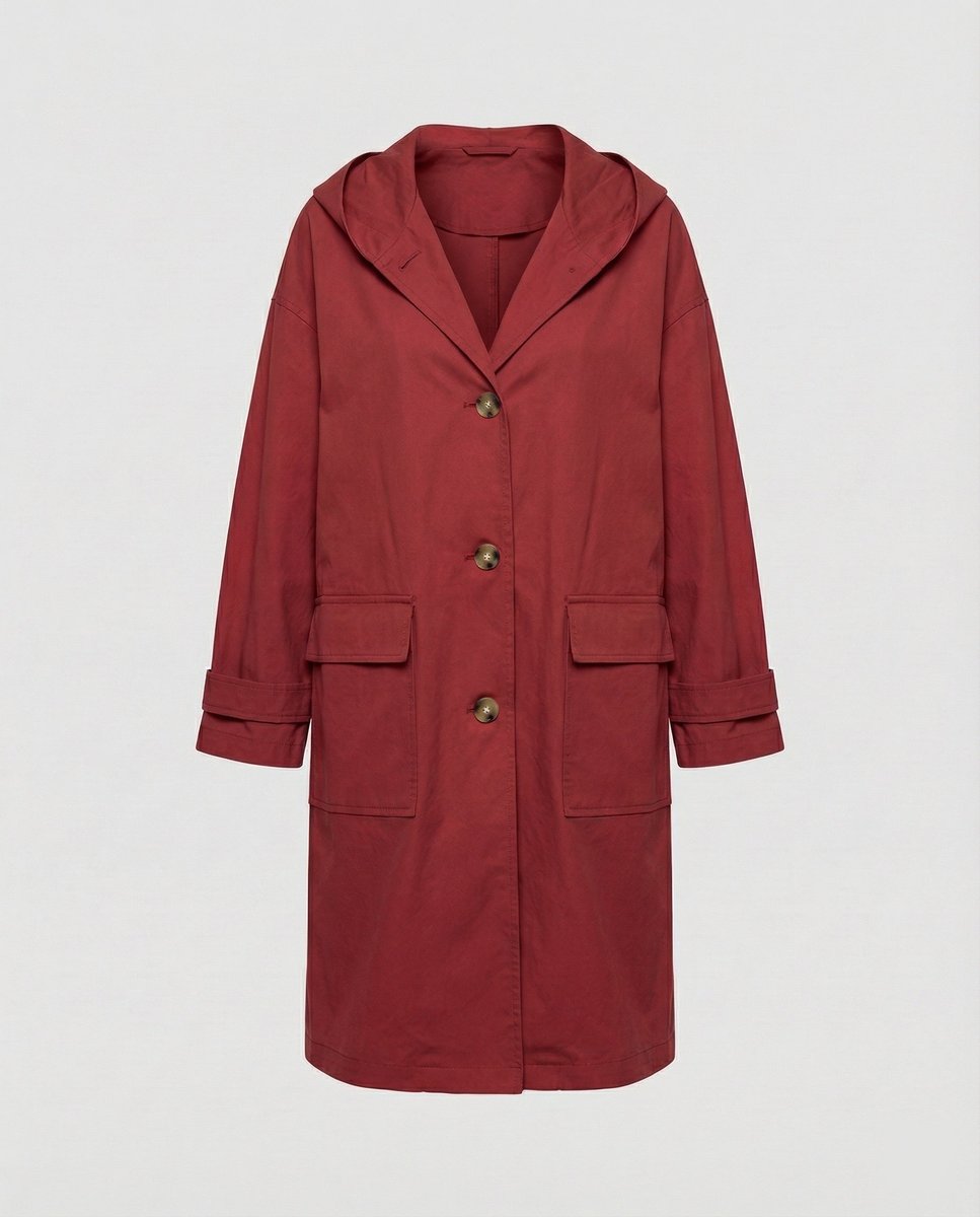 Dames Lange Waterafstotende Hooded Trench Coat - Rood