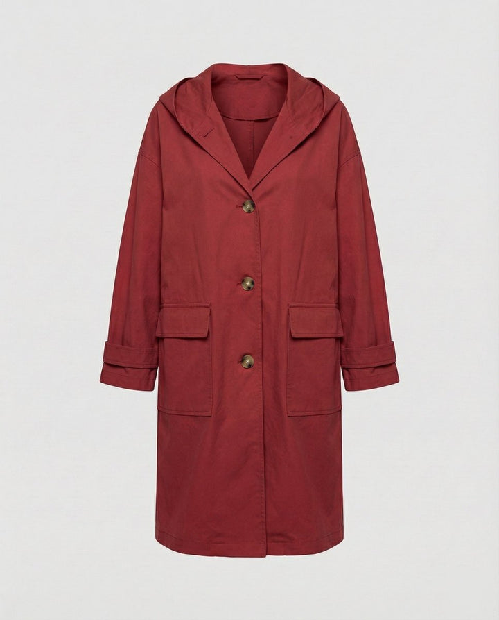 Dames Lange Waterafstotende Hooded Trench Coat - Rood